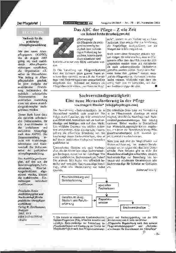 Vorschauseite 1: Sachverständigentätigkeit: Eine neue Herausforderung in der Pflege