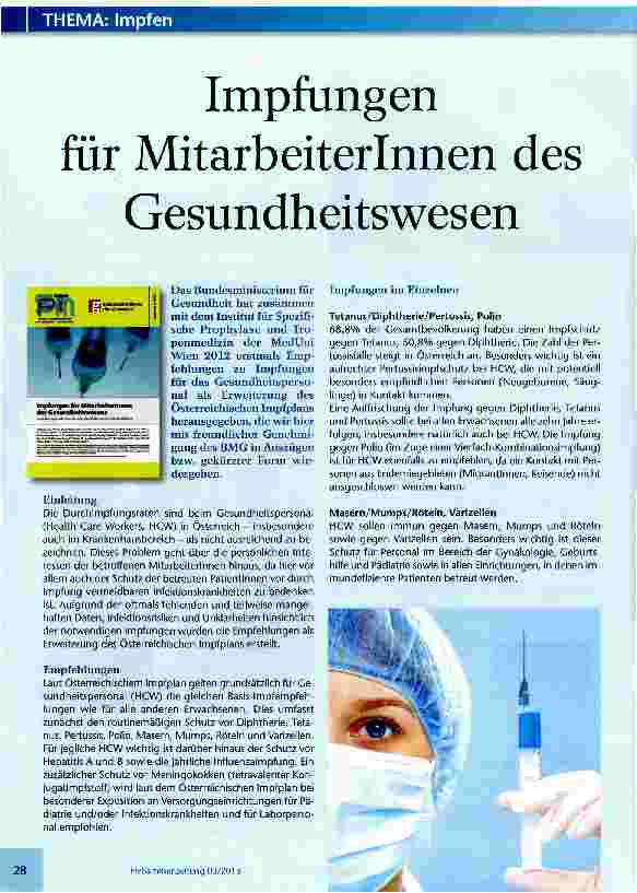 Vorschauseite 1: Impfungen für Mitarbeiterinnen des Gesundheitswesen