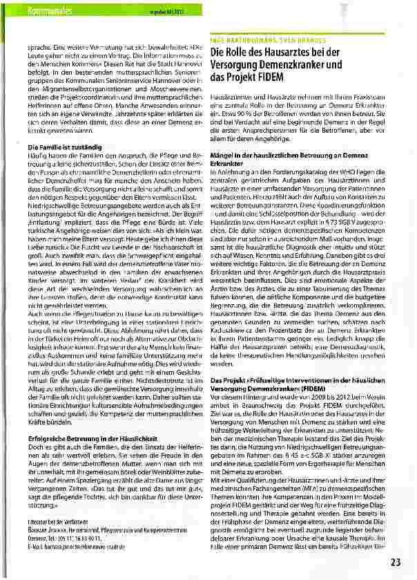 Vorschauseite 1: Die Rolle des Hausarztes bei der Versorgung Demenzkranker und das Projekt FIDEM