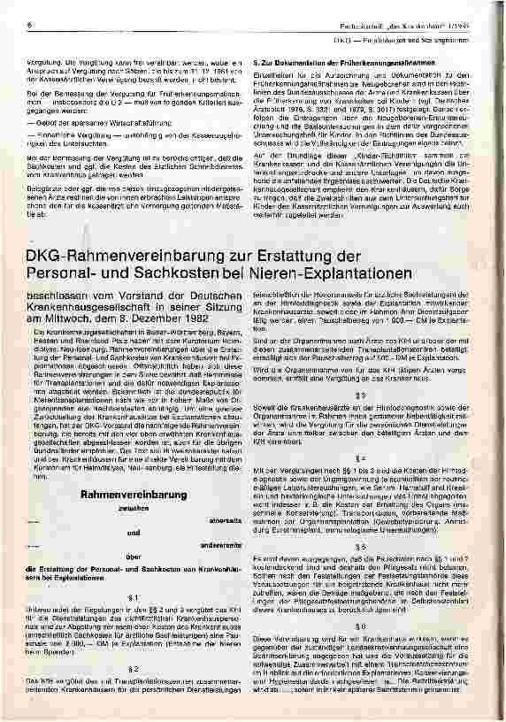 Vorschauseite 1: DKG - Rahmenvereinbarung zur Erstattung der Personal und Sachkosten bei Nierenplantationen