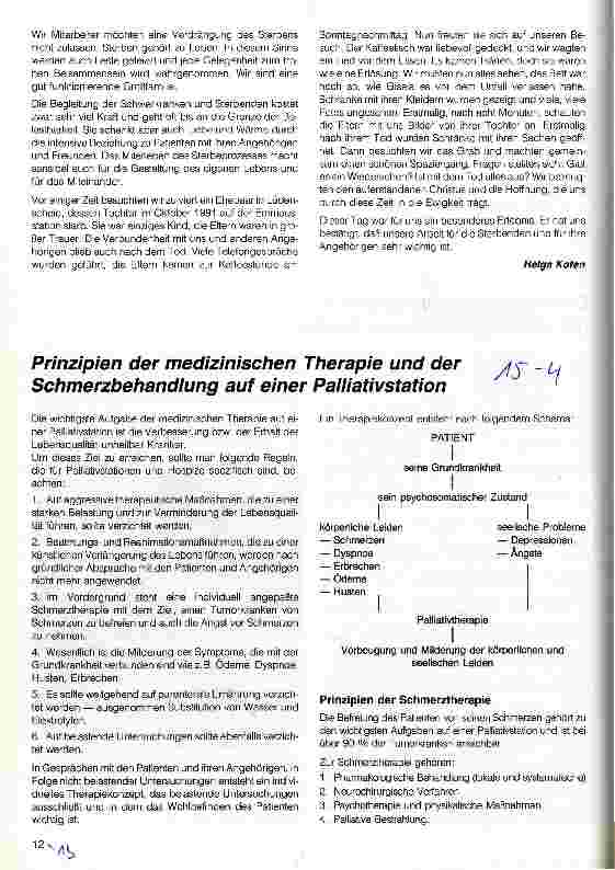 Vorschauseite 1: Prinzipien der medizinischen Therapie und der Schmerzbehandlung auf einer Palliativstation