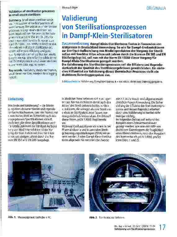 Vorschauseite 1: Validierung von Sterilisationsprozessen in Dampf-Klein-Sterilisatoren