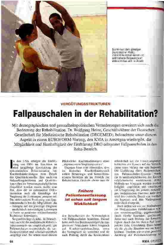 Vorschauseite 1: Fallpauschalen in der Rehabilitation? Vergütungsstrukturen