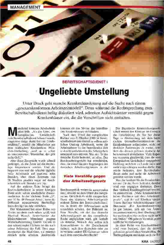Vorschauseite 1: Bereitschaftsdienst I: Ungeliebte Umstellung