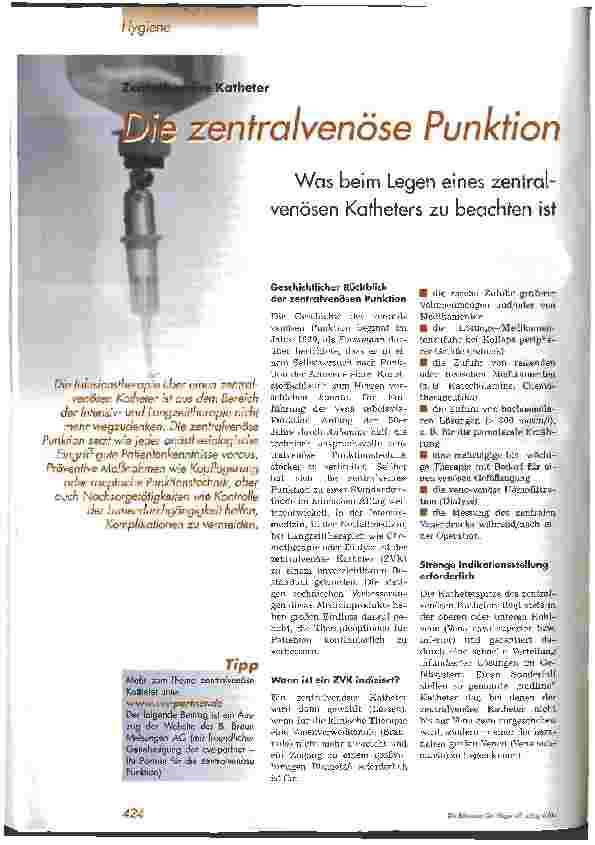 Vorschauseite 1: Die zentralvenöse Punktion
