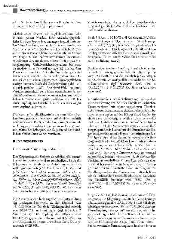 Vorschauseite 6: Zur Anerkennung einer Schweinegrippeimpfung als Arbeitsunfall