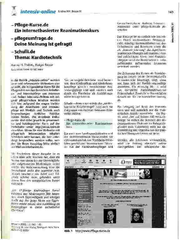 Vorschauseite 1: -Pflege-Kurse. de, Ein internetbasierter Reanimationskurs, -pflegeumfrage. de, Deine Meinung ist gefragt! -Schulli. de, Thema: Kardiotechnik