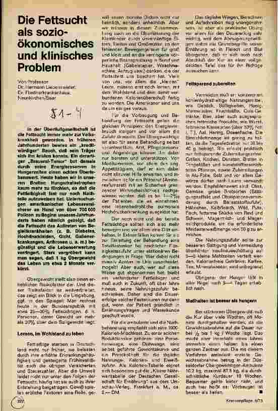 Vorschauseite 1: Die Fettsucht als sozioökonomisches und klinisches Problem