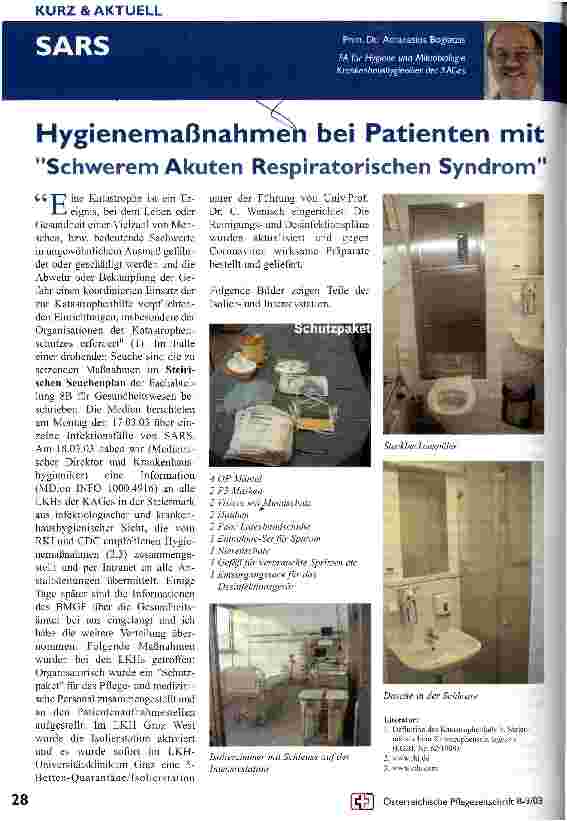 Vorschauseite 1: Hygienemaßnahmen bei Patienten mit Schwerem Akuten Respiratirischen Syndrom
