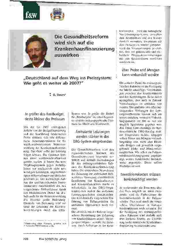 Vorschauseite 1: Deutschland auf dem Weg ins Preissystem Wie geht es weiter ab 2007?