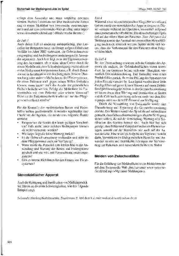 Vorschauseite 3: Sicherheit der Medizinprodukte im Spital: Fallbeispiele und Anwendermeldungen