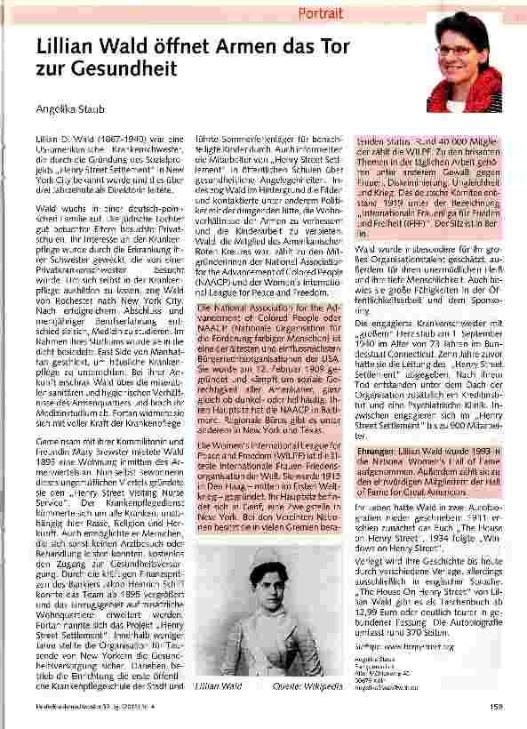 Vorschauseite 1: Lillian Wald öffnet Armen das Tor zur Gesundheit