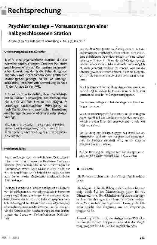Vorschauseite 1: Psychiatriezulage - Voraussetzungen einer halbgeschlossenen Station
