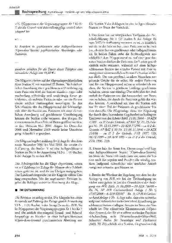 Vorschauseite 2: Psychiatriezulage - Voraussetzungen einer halbgeschlossenen Station