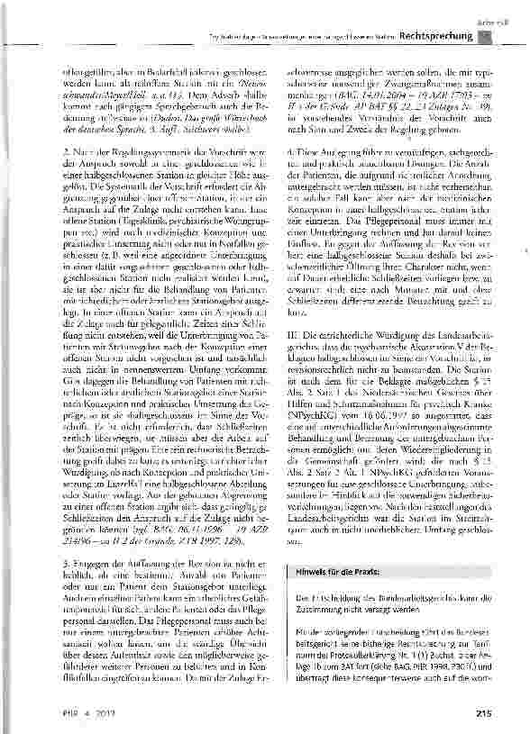 Vorschauseite 3: Psychiatriezulage - Voraussetzungen einer halbgeschlossenen Station