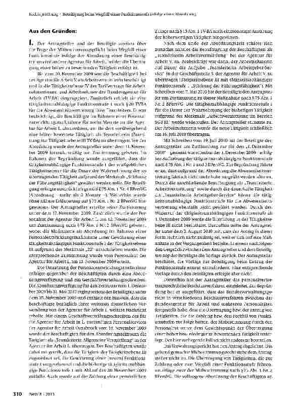 Vorschauseite 2: Beteiligung beim Wegfall einer Funktionsstufe infolge einer Abordnung