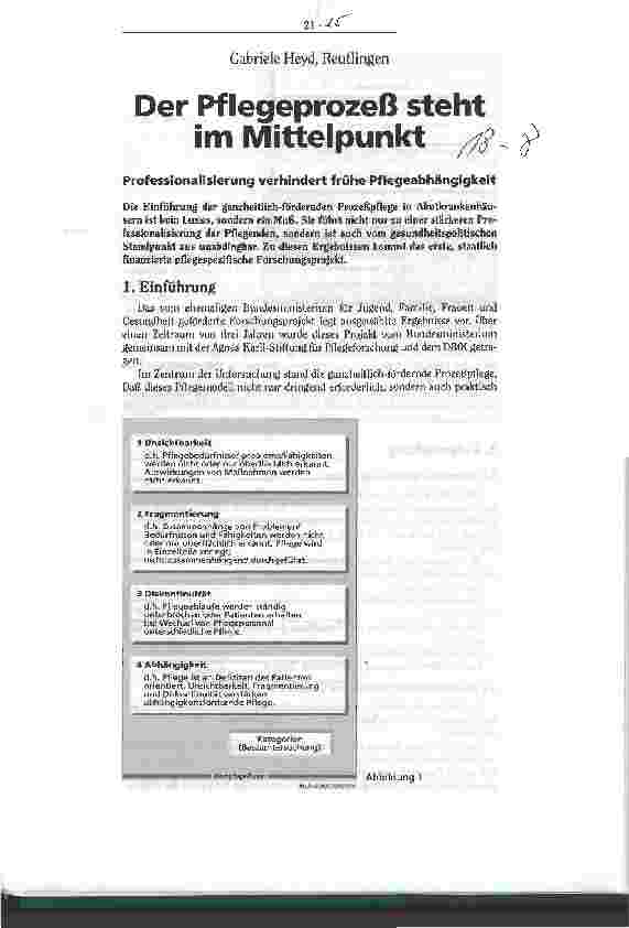 Vorschauseite 1: Der Pflegeprozeß steht im Mittelpunkt Professionalisierung verhindert frühe Pflegeabhängigkeit