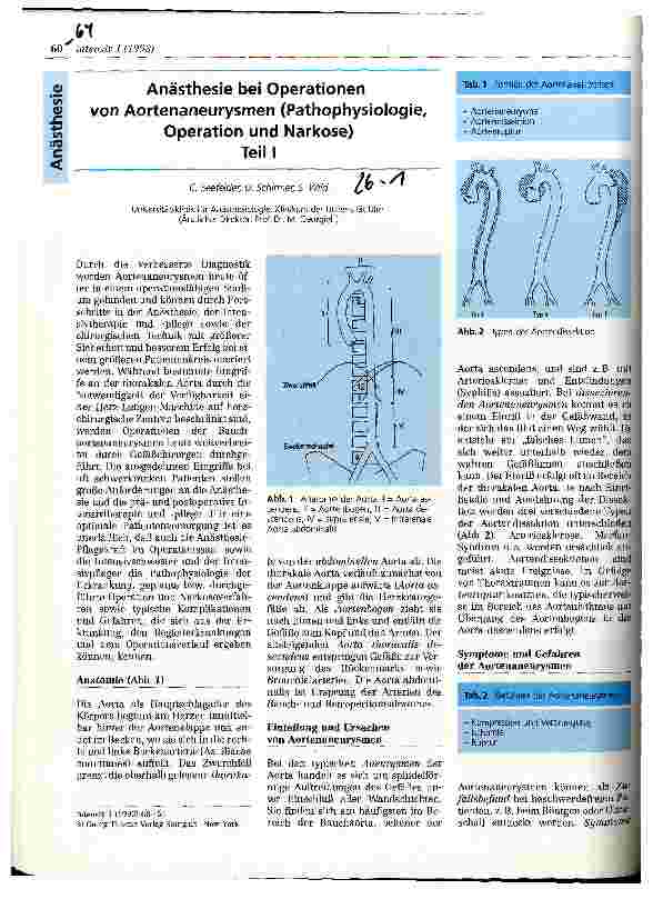 Vorschauseite 1: Anästhesie bei Operationen von Aortenaneurysmen (A) (Pathophysiologie, Operation und Narkose) Teil 1