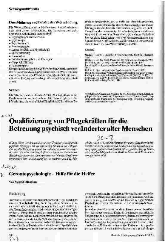Vorschauseite 1: Qualifizierung von Pflegekräften für die Betreuung psychisch veränderter Alter Gerontopsychologie - Hilfe für die Helfer