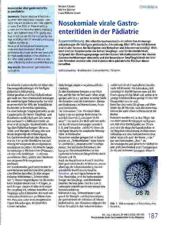 Vorschauseite 1: Nosokomiale virale Gastroenteritiden in der Pädiatrie