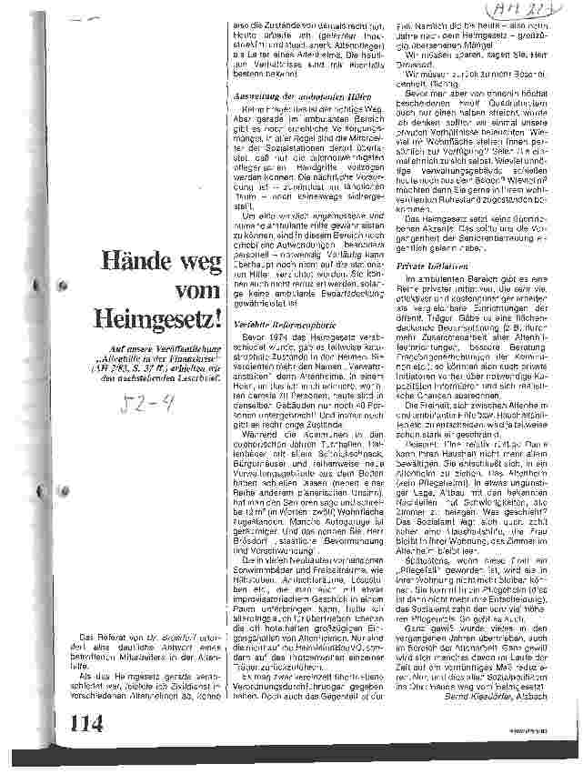 Vorschauseite 1: Hände weg vom Heimgesetz! Leserbrief