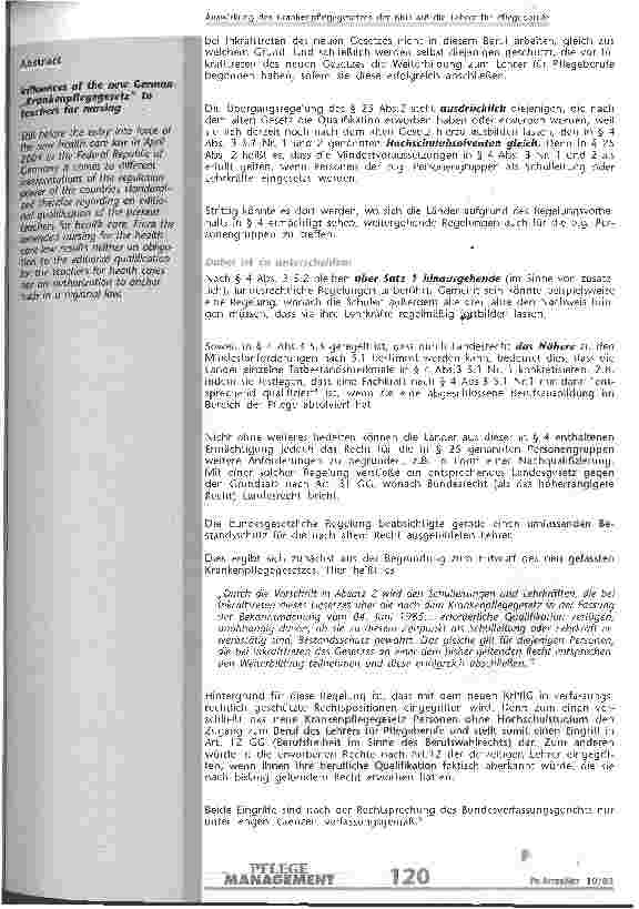 Vorschauseite 2: Auswirkungen des Krankenpflegegesetzes der BRD auf die Lehrer für Pflegeberufe Bestandsschutz geischert?