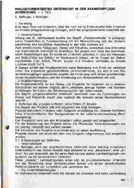 Vorschauseite 1: Projektorientierter Unterricht in der Krankenpflegeausbildung Teil I