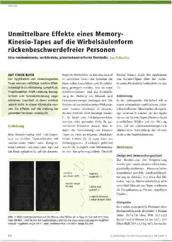 Vorschauseite 1: Unmittelbare Effekte eines Memory-Kinesio-Tapes auf die Wirbelsäulenform rückenbeschwerdefreier Personen