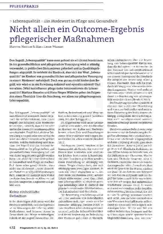 Vorschauseite 1: Nicht allein ein Outcome-Ergebnis pflegerischer Maßnahmen