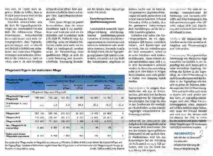 Vorschauseite 2: Seit 1. April gelten auch in diesem Segment Maßstäbe für QualitätGrundsätze für die Tagespflege