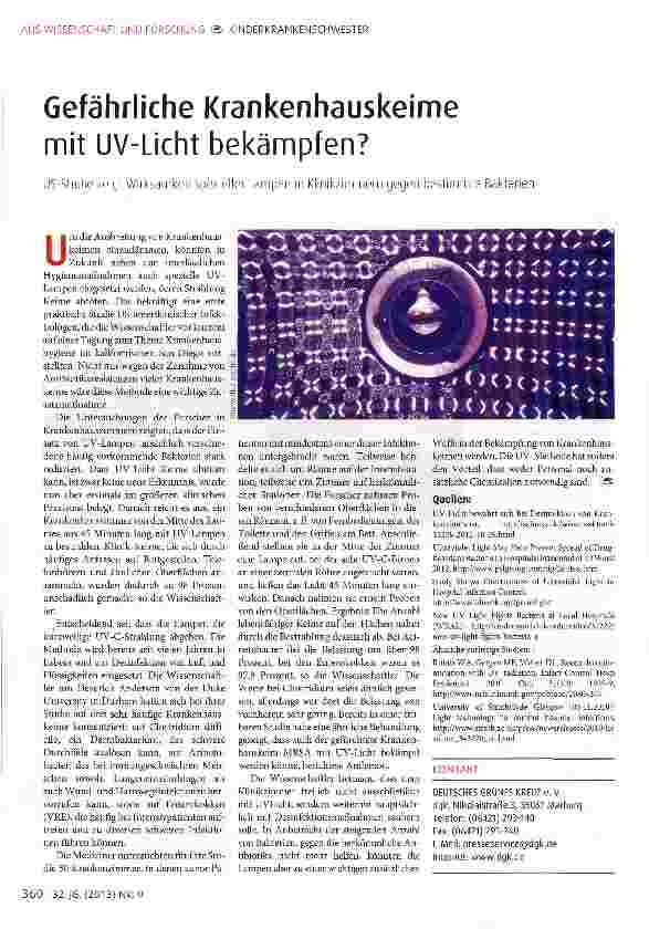 Vorschauseite 1: Gefährliche Krankenhauskeime mit UV-Licht bekämpfen?