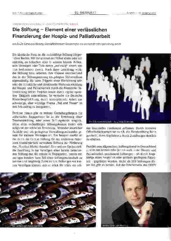 Vorschauseite 2: Die Stiftung - Element einer verlässlichen Finanzierung der Hospizund Palliativarbeit