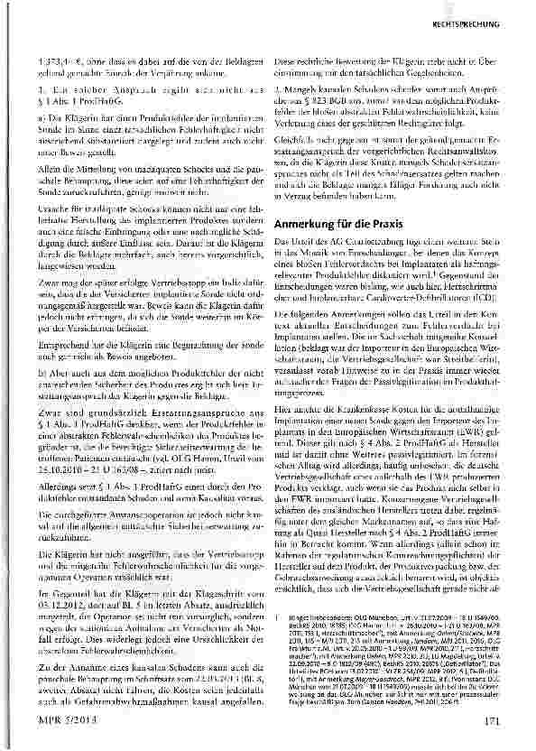 Vorschauseite 2: Produkthaftung bei Fehlerverdacht und Kausalität §§ 1 Abs. 1, 3 Abs. 1 ProdHaftG