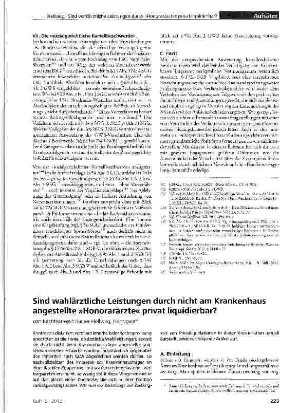 Vorschauseite 1: Sind wahlärztliche Leistungen durch nicht am Krankenhaus angestellte »Honorarärzte« privat liquidierbar?