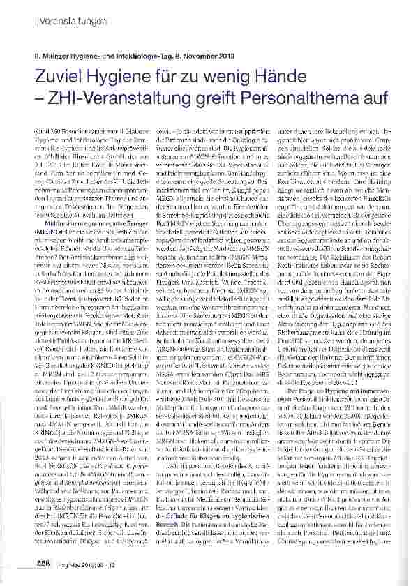 Vorschauseite 1: Zuviel Hygiene für zu wenig Hände - ZHI-Veranstaltung greift Personalthema auf