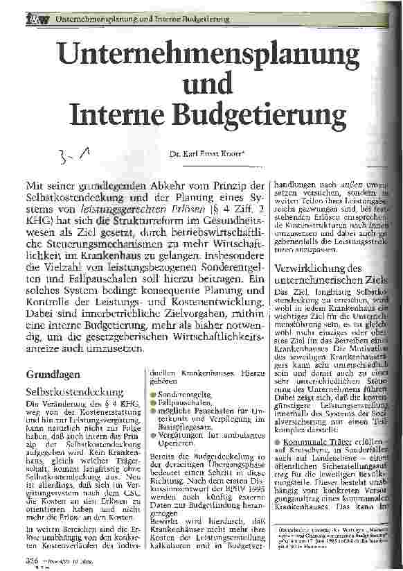 Vorschauseite 1: Unternehmensplanung und Interne Budgetierung