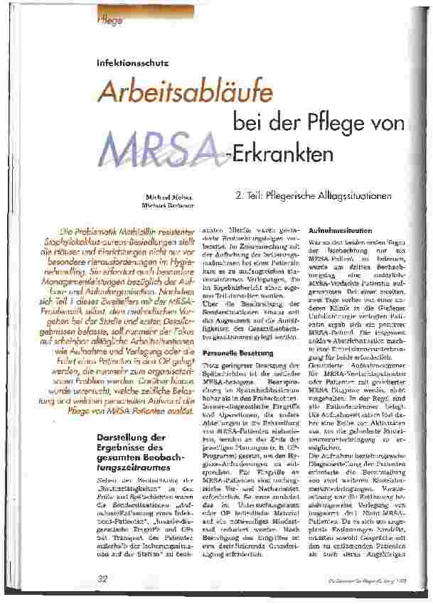 Vorschauseite 1: Arbeitsabläufe bei der Pflege von MRSA-Erkrankten Teil 2