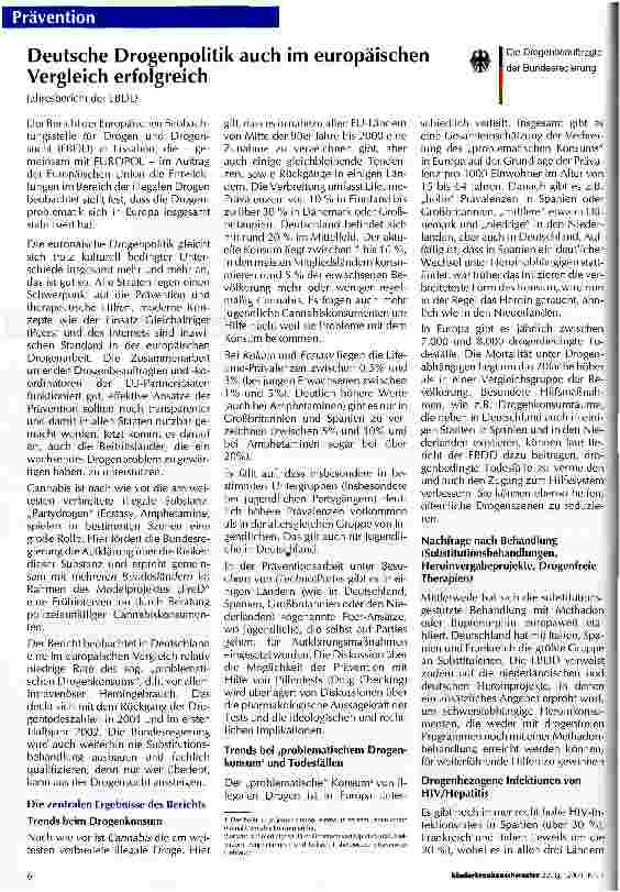 Vorschauseite 1: Deutsche Drogenpolitik auch im europäischen Vergleich erfolgreich