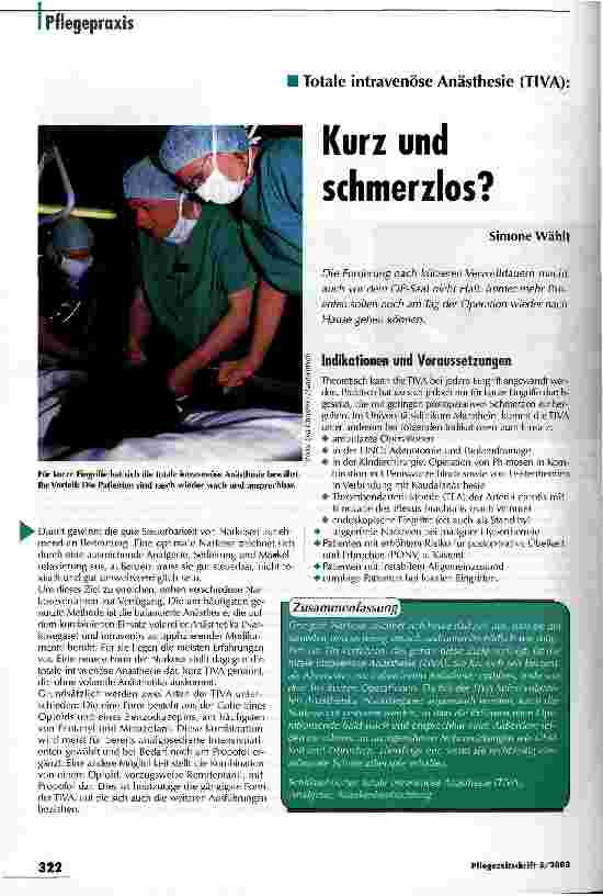 Vorschauseite 1: Kurz und schmerzlos? Totale intravenöse Anästhesie (TIVA)