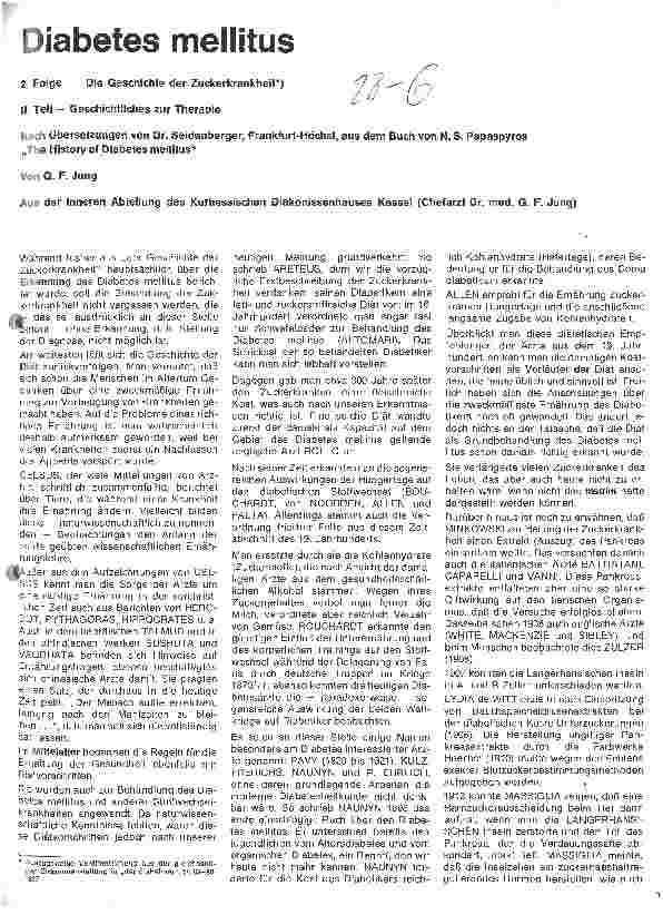 Vorschauseite 1: Diabetes mellitus 2. Folge: Die Geschichte der Zuckerkrankheit/ 2. Teil - Geschichtliches zur Therapie