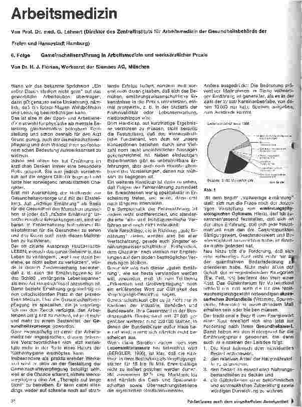 Vorschauseite 1: Arbeitsmedizin 6. Folge: Gemeinschaftsernährung in Arbeitsmedizin u.werksärztl.Praxis