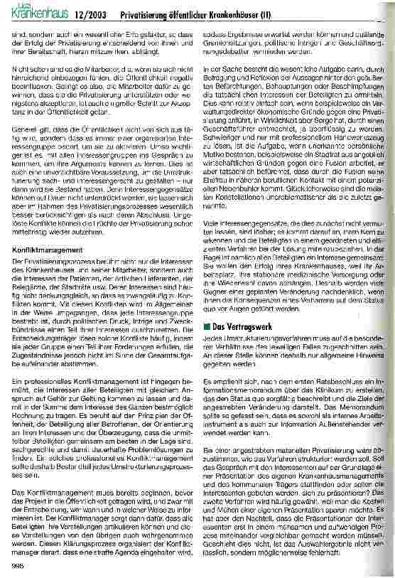Vorschauseite 6: Chancen und Risiken der Privatisierung öffentlicher Krankenhäuser (II) Ein Erfahrungsbericht mit Praxisbeispielen
