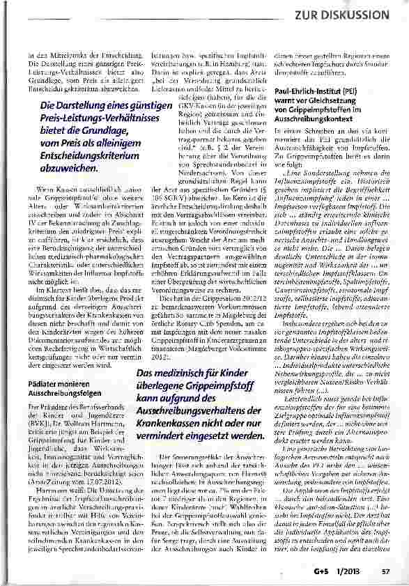 Vorschauseite 5: Nicht für Deutschlands Kinder! ? Die GKV-Ausschreibungspraxis für Grippeimpfstoffe entkoppelt sich von medizinischem Fortschritt