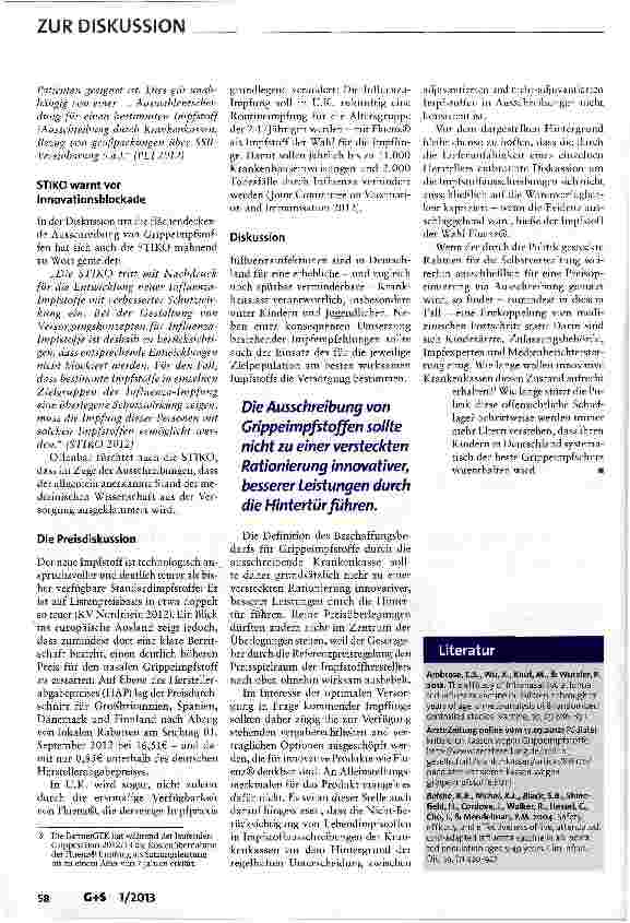 Vorschauseite 6: Nicht für Deutschlands Kinder! ? Die GKV-Ausschreibungspraxis für Grippeimpfstoffe entkoppelt sich von medizinischem Fortschritt