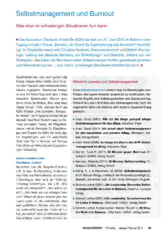 Vorschauseite 1: Selbstmanagement und Burnout