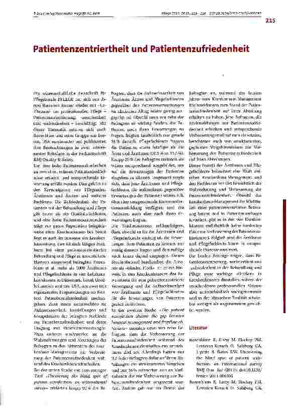 Vorschauseite 1: Patientenzentriertheit und Patientenzufriedenheit