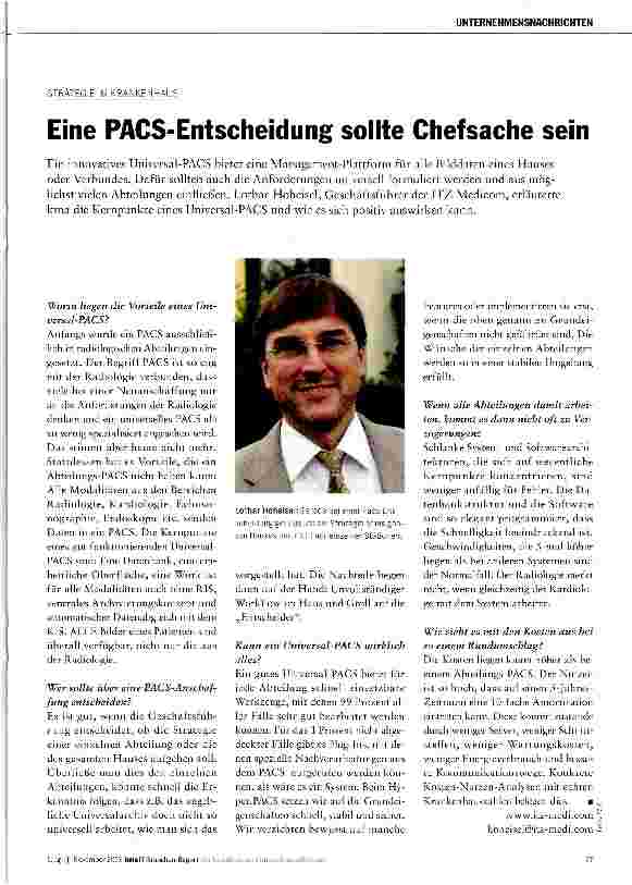 Vorschauseite 1: Eine PACS-Entscheidung sollte Chefsache sein