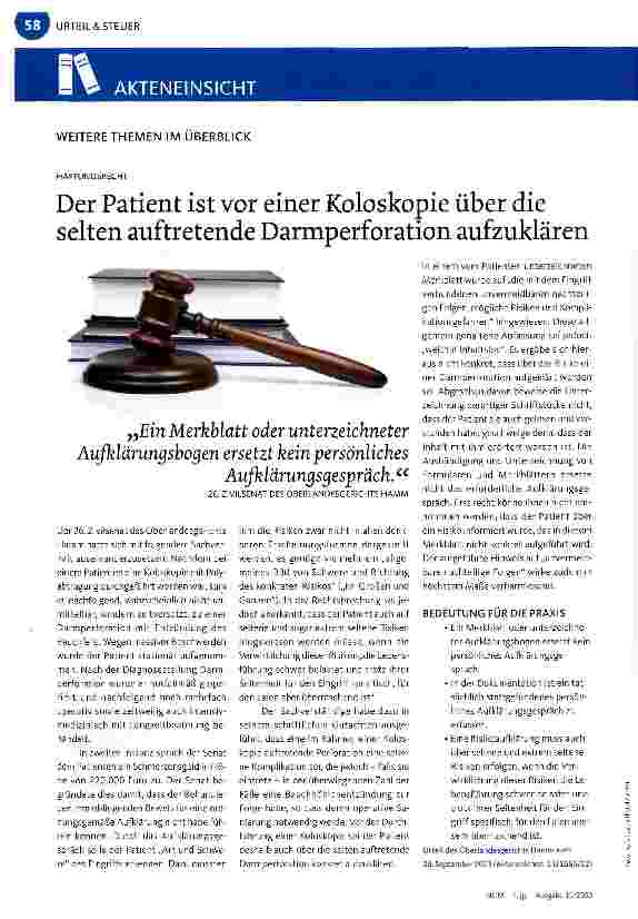 Vorschauseite 1: Der Patient ist vor einer Koloskopie über die selten auftretende Darmperforation aufzuklären