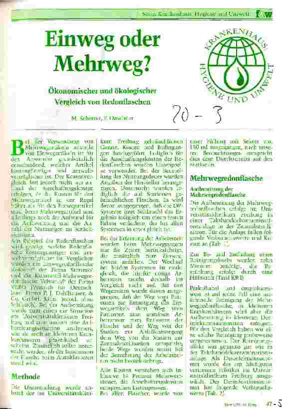 Vorschauseite 1: Einweg oder Mehrweg? Ökonomischer und ökologischer Vergleich von Redonflaschen