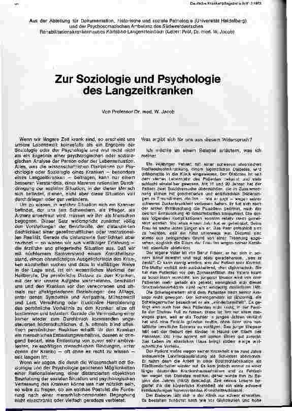 Vorschauseite 1: Zur Soziologie und Psychologie des Langzeitkranken